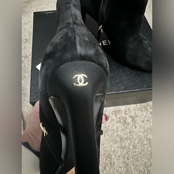 Chanel black suede boots w: box size 8.5 - Picture 2 of 12